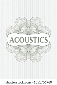 Green rosette. Linear Illustration with text Acoustics inside