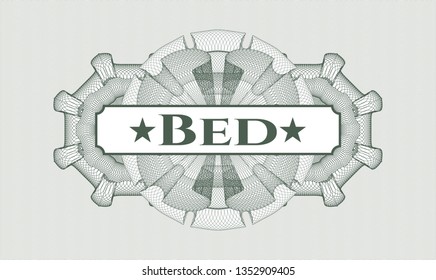 Green rosette. Linear Illustration. with text Bed inside