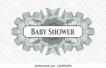 Green rosette. Linear Illustration. with text Baby Shower inside