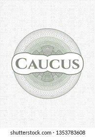 Green rosette. Linear Illustration with text Caucus inside