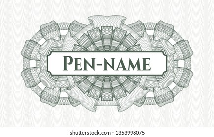 Green rosette. Linear Illustration. with text Pen-name inside
