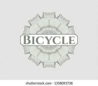 Green rosette. Linear Illustration with text Bicycle inside