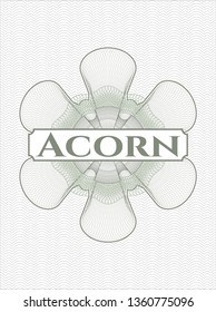 Green rosette. Linear Illustration with text Acorn inside