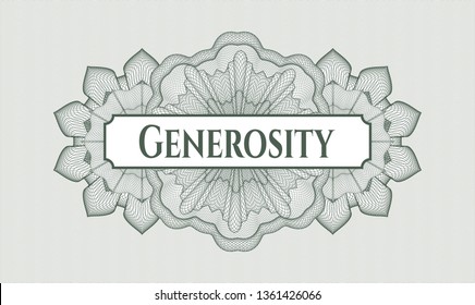 Green rosette. Linear Illustration. with text Generosity inside
