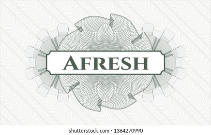Green rosette. Linear Illustration. with text Afresh inside