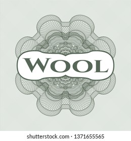 Green rosette. Linear Illustration with text Wool inside