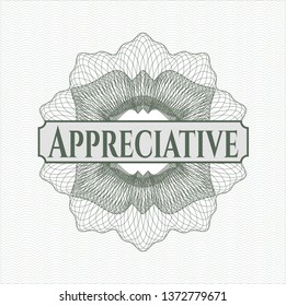 Green rosette. Linear Illustration with text Appreciative inside