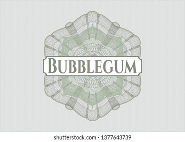 Green rosette. Linear Illustration with text Bubblegum inside