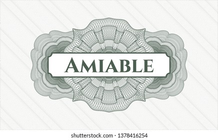 Green rosette. Linear Illustration. with text Amiable inside