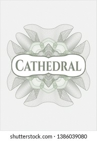 Green rosette. Linear Illustration with text Cathedral inside