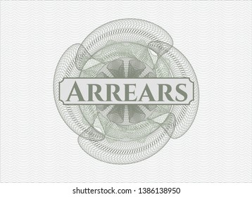 Green rosette. Linear Illustration with text Arrears inside