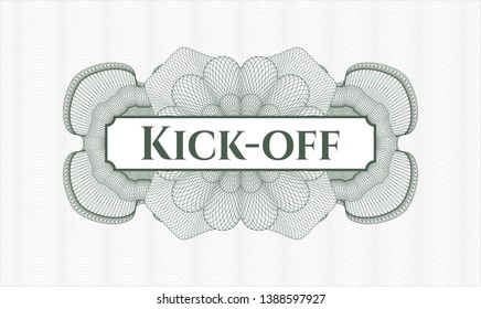 Green rosette. Linear Illustration. with text Kick-off inside