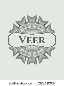 Green rosette. Linear Illustration with text Veer inside