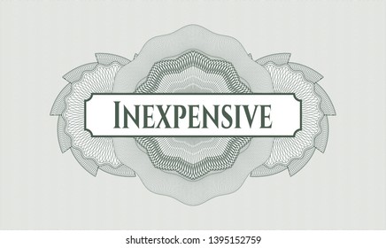 Green rosette. Linear Illustration. with text Inexpensive inside