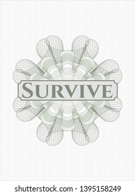 Green rosette. Linear Illustration with text Survive inside