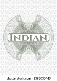 Green rosette. Linear Illustration with text Indian inside