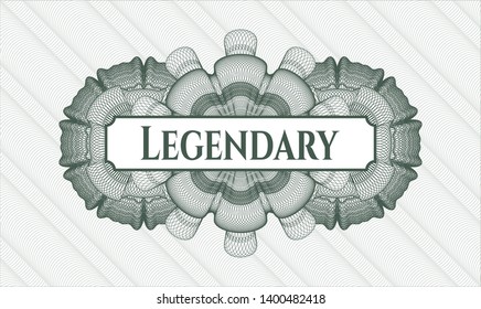 Green rosette. Linear Illustration. with text Legendary inside