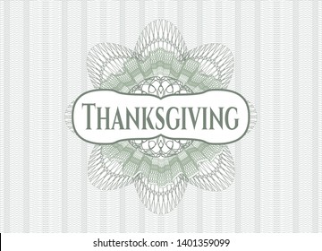 Green rosette. Linear Illustration with text Thanksgiving inside
