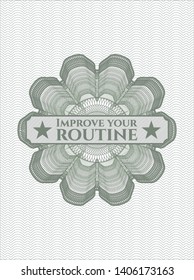 Green rosette. Linear Illustration with text Improve your routine inside