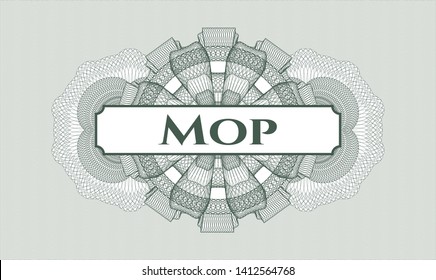 Green rosette. Linear Illustration. with text Mop inside