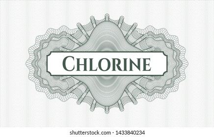 Green rosette. Linear Illustration. with text Chlorine inside