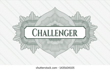 Green rosette. Linear Illustration. with text Challenger inside