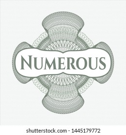 Green rosette. Linear Illustration with text Numerous inside