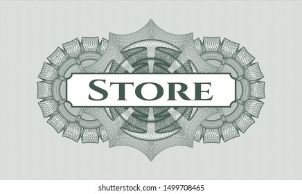 Green rosette. Linear Illustration. with text Store inside