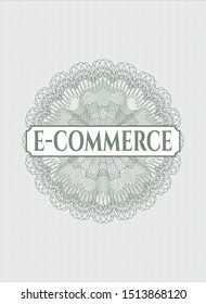 Green rosette. Linear Illustration with text e-commerce inside