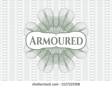 Green rosette. Linear Illustration with text Armoured inside
