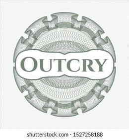 Green rosette. Linear Illustration with text Outcry inside