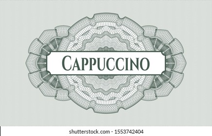 Green rosette. Linear Illustration. with text Cappuccino inside