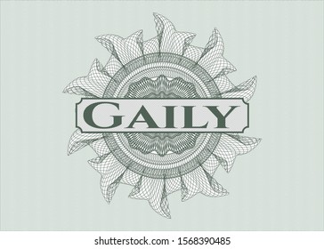 Green rosette. Linear Illustration with text Gaily inside