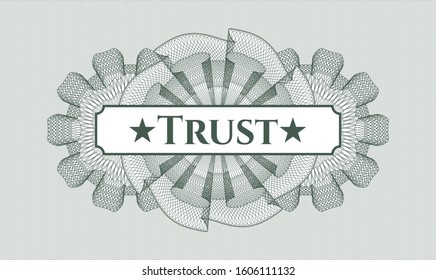Green rosette. Linear Illustration. with text Trust inside
