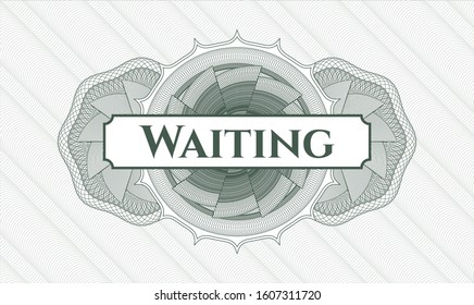 Green rosette. Linear Illustration. with text Waiting inside