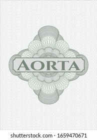 Green rosette. Linear Illustration with text Aorta inside