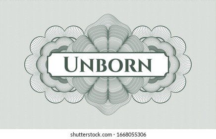 Green rosette. Linear Illustration. with text Unborn inside