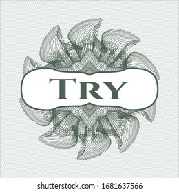 Green rosette. Linear Illustration with text Try inside