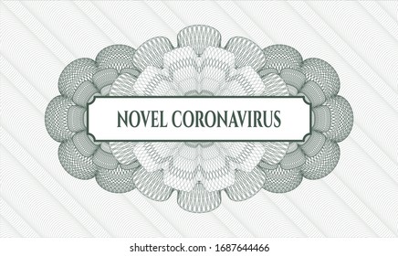Green rosette. Linear Illustration. with text Novel Coronavirus inside