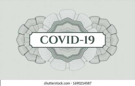 Green rosette. Linear Illustration. with text COVID-19 inside