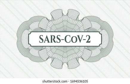 Green rosette. Linear Illustration. with text SARS-CoV-2 inside