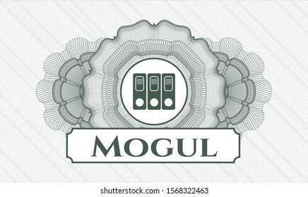 Green rosette. Linear Illustration. with three folders icon and Mogul text inside