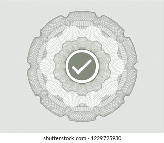 Green rosette. Linear Illustration with tick icon inside