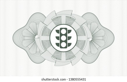 Green rosette. Linear Illustration. with traffic light icon inside