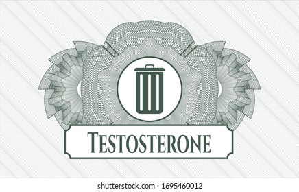Rosette verde. Ilustración lineal. con el icono del cubo de basura y el texto de la testosterona en el interior
