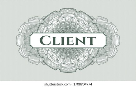 Green rosette. Linear Illustration. Vector. Detailed with text Client inside