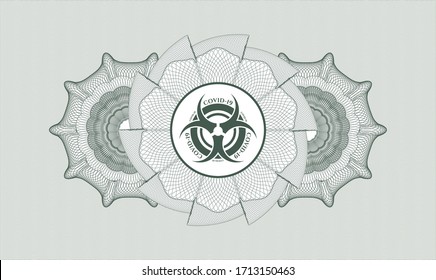 Green rosette. Linear Illustration. Vector. Detailed with biohazard covid-19 icon inside