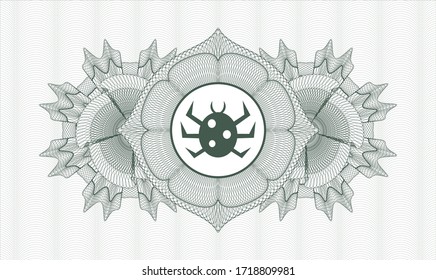 Green rosette. Linear Illustration. Vector. Detailed with bug icon inside