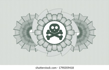 Green rosette. Linear Illustration. Vector. Detailed with crossbones icon inside