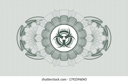 Green rosette. Linear Illustration. Vector. Detailed with biohazard covid-19 icon inside